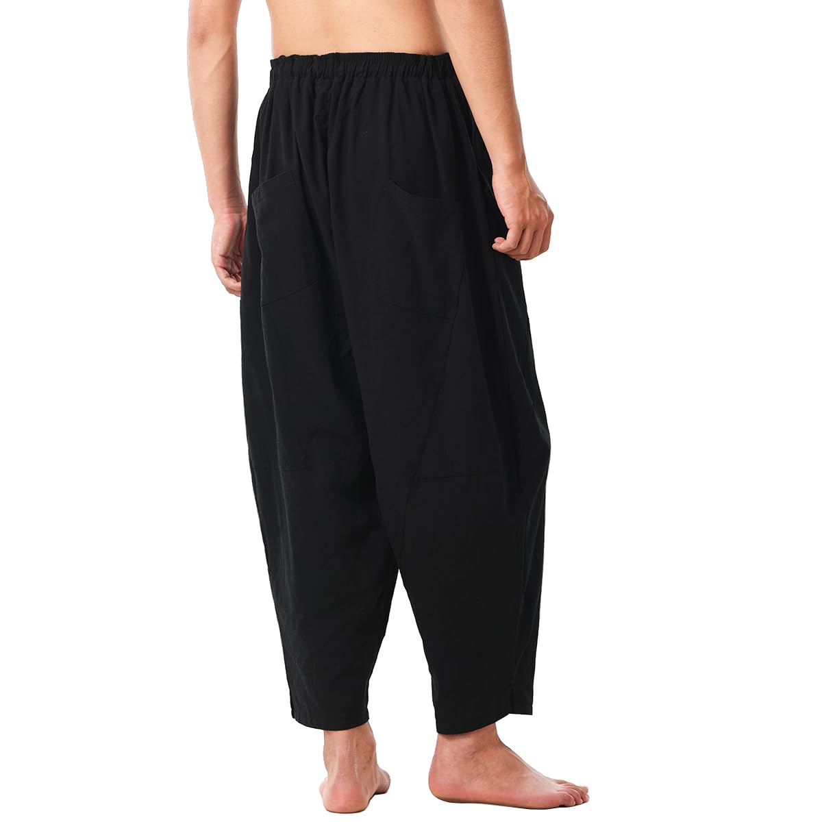 BPURB Men's Cotton Casual Harem Pants Yoga Baggy Elastic Drawstring Waist Hippie Pants Trousers with Pocket(Black, M) - Image 2