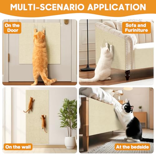 Image of 2 Pcs 40 x 16 in Cat Scratch Furniture Protector with Cutter Slider and Measuring Tape, Trimmable Self-Adhesive Cat Scratch Carpet, Suitable for DIY Cat Tree Stands, Sofas,Cat Tower