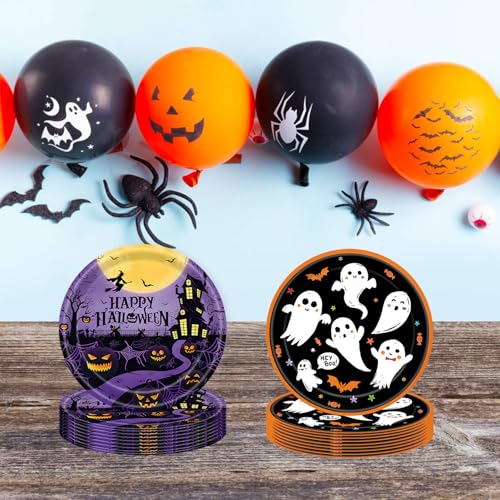 Image of 50Pcs Halloween Paper Plates Party Supplies White Ghost Paper Plates 7 inch