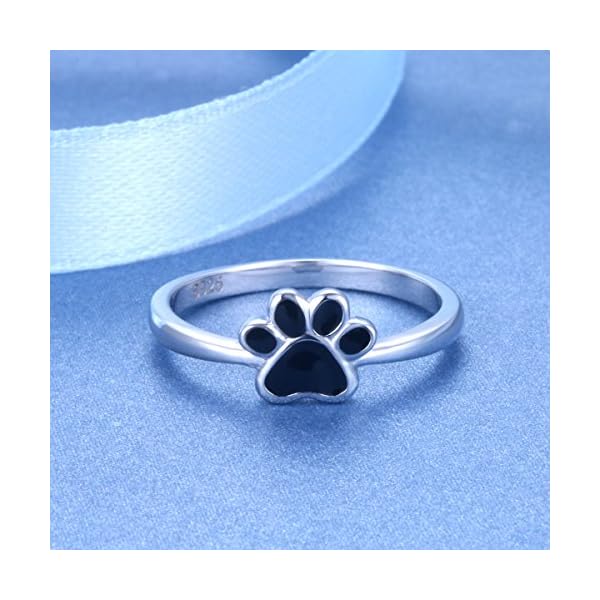 S925-Sterling-Silver-Jewelry-Puppy-Dog-Cat-Pet-Paw-Print-Ring-Size-678 S925 Sterling Silver Jewelry Puppy Dog Cat Pet Paw Print Ring (Black, 8)
