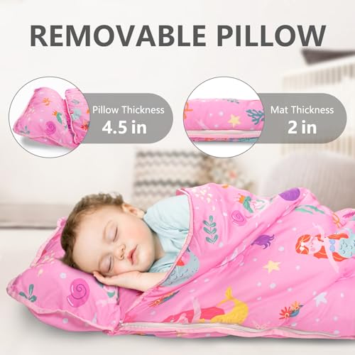 Image of Primlect Toddler Nap Mat Extra Large Thickened 55''x35'', Soft Sleeping Bag with Detachable Minky Blanket and Pillow, Portable for Daycare, Preschool, Kindergarten, Travel, Boys and Girls