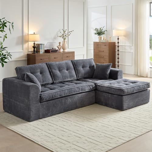 Image of ROXGOX Cloud Couches for Living Room, Modern Modular Sectional Sofa with L-Shape Chaise, Boneless Couch with Deep Seat, Plush Corduroy, No Assembly Required (Gray)