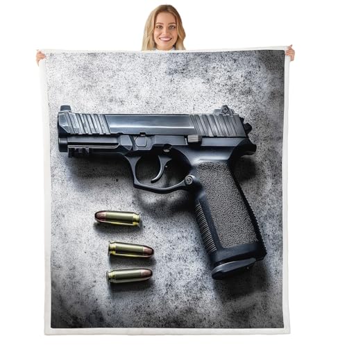 Erosebridal Military Sherpa Fleece Blanket - Hand Gun Print, Kids & Adults Safety - 3D...
