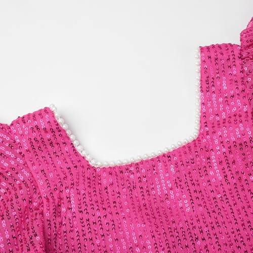 Uhnice Flower Girl Sequin Pearl Dress Flutter Sleeve Midi Dress Tulle Bow Back for Wedding Party3