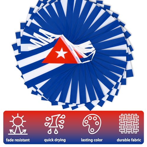 Image of Cuba String Flag Pennant Banner, Small Mini Cuban Flags Bunting Banner, National Country Decoration for School, Party, Sports Events, Patriotic Festival, 33 Feet 30 Flags