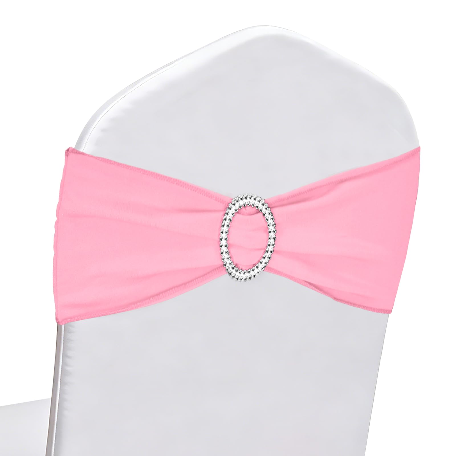 PATIKIL 12Pcs Chair Sashes with Buckle Slider, Stretch Spandex Chair Bows Cover Bands Ties Reusable Decoration Accessories for Wedding Party Birthday Events Banquet Decorations, Pink