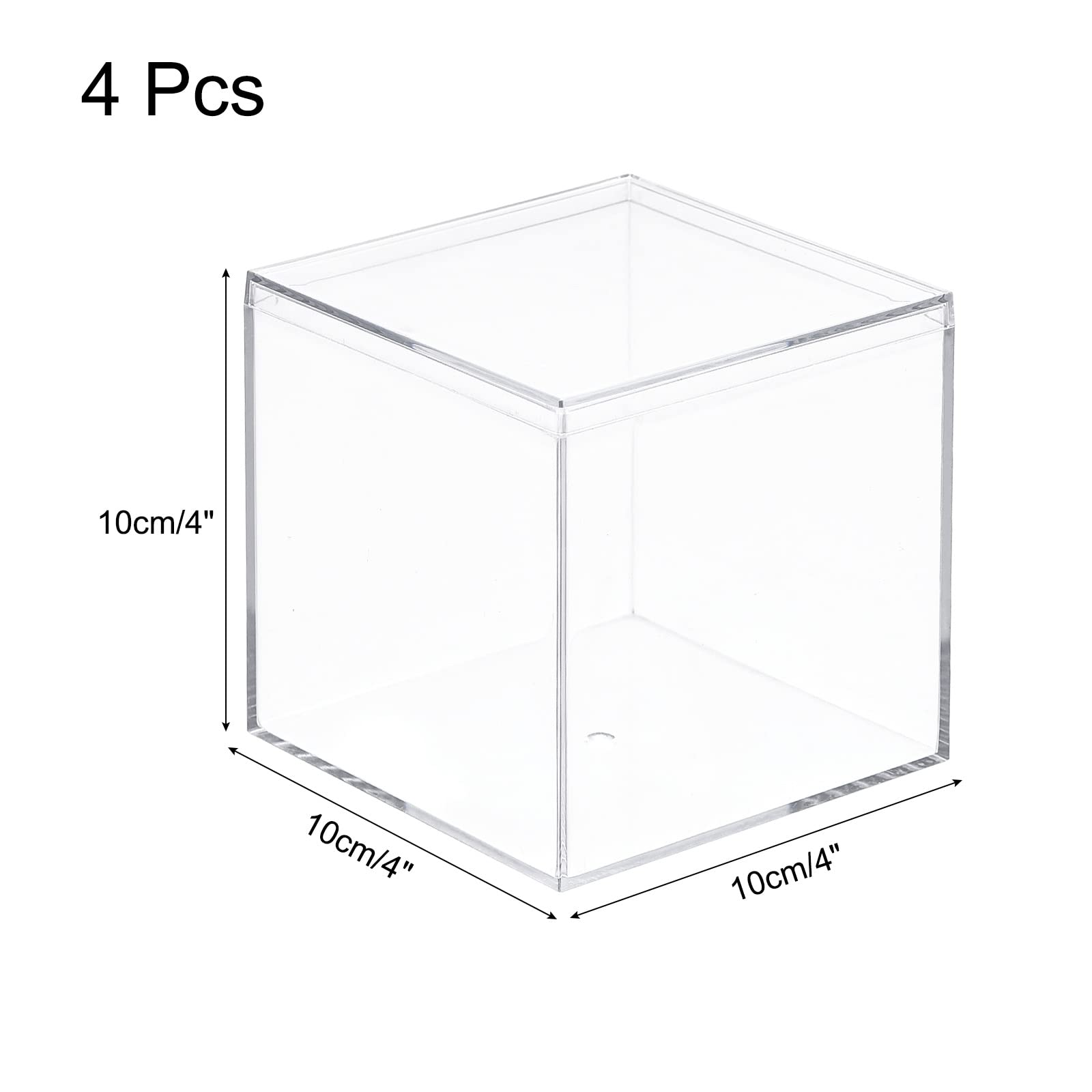 sourcing map Klar Acryl Plastik Aufbewahrungsbox Quadrat Kubus Vitrine mit Deckel, 9,5x9,5x9,5cm Behälterbox für Klein Gegenstände, Packung mit 4