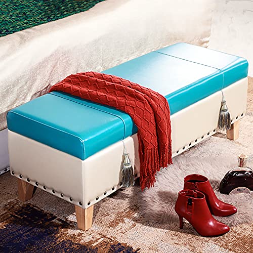 Pouf en similicuir bleu ciel 60cm avec rangement pratique
