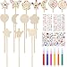30 Pieces Princess Fairy Wands Kit Include 21 Wooden Fairy Wands Make Your Own Princess Wand, 6 Watercolor Brushes and 3 Gem Stickers Unfinished Wooden DIY Fairy Wand Art Craft Kit for Party Supplies