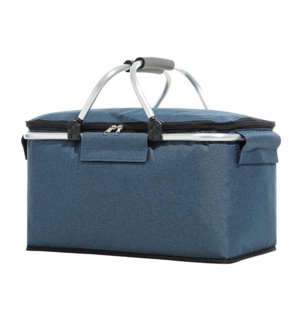 Basket For Garden Insulated Cooler Bag Large Picnic Basket Collapsible Lunch Box with Soft Sided for Camping Hamper Basket Wedding(Blue,42 * 23 * 23cm)