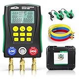 Manómetro Digital para Aire Acondicionado Kit HVAC con Base Datos 93 Refrigerantes, 150cm Mangueras de Refrigerante y Clips de Temperatura para Mantenimiento de Aires Acondicionados y Frigoríficos
