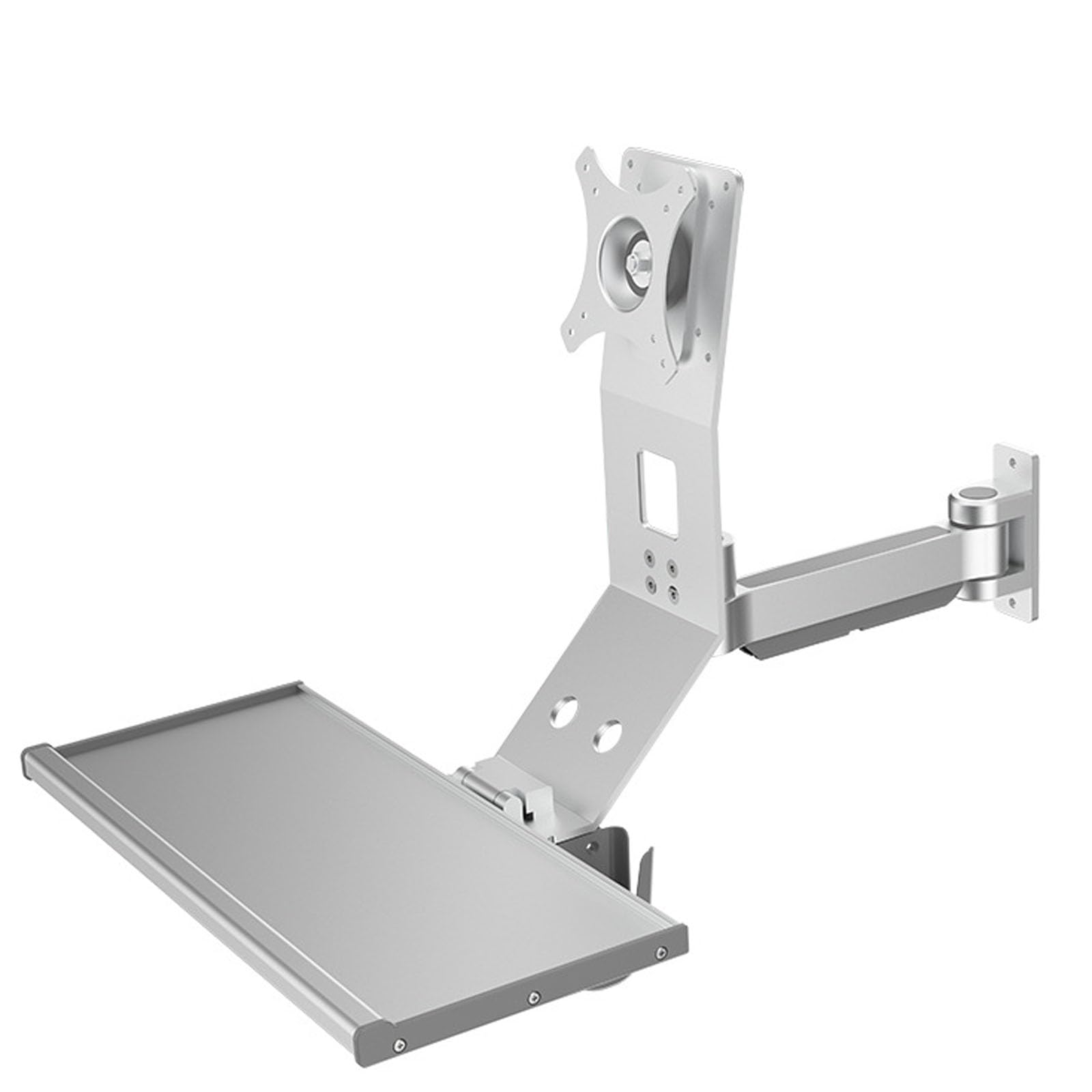 Supporto da muro per monitor e tastiera con vassoio pieghevole da 45 cm | Braccio per schermo singolo, rotazione a 5 assi, carico massimo 15 Kg, postazioni di lavoro industriali per officine
