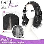 Black Short Wavy Wig for Women Lace Hairline Bob Style Synthetic Heat Resistant - Natural Appearance for Everyday Hairstyle 14 Inch - Image 2