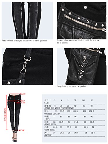 Pantalones Steampunk de mujer con bolsillo de cuero Devil Fashion vaqueros pitillo estilo gótico 3