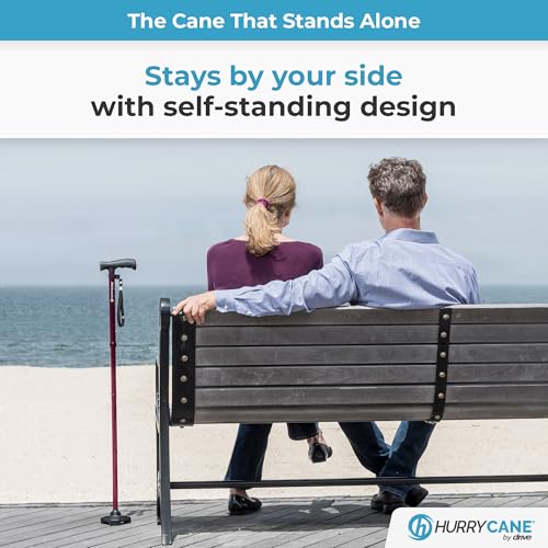 HurryCane Freedom Edition Foldable Walking Cane With T Handle - Enhanced Mobility Support - Patented SteadiGrip Base - Adjustable Height - Lightweight Foldable Design - Blue by HurryCane - Image 2