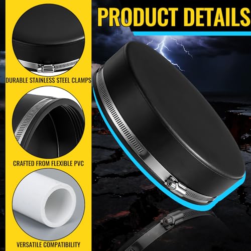 Image of 3 Pack 8 Inch Flexible PVC Pipe Cap with Stainless Steel Clamps - Black Durable End Caps for Drainage, Wastewater & Vent Pipes, Above /below Ground Use