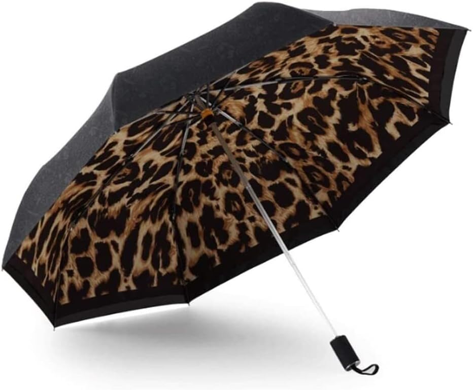 Portable Umbrella for Travel Tourist Umbrella Leopard Double-Layer Sun Umbrella Sun Protection and UV Protection Black Umbrella Umbrella Outdoor