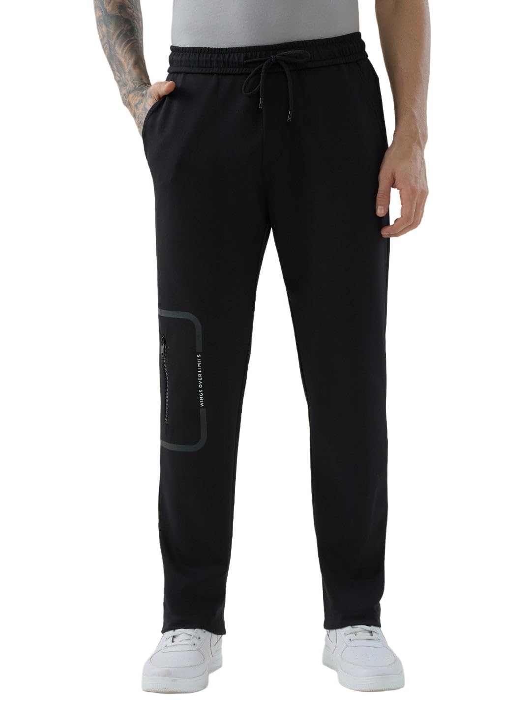 men's solid regular fit track pants with front stylish zipper pocket & drawstring