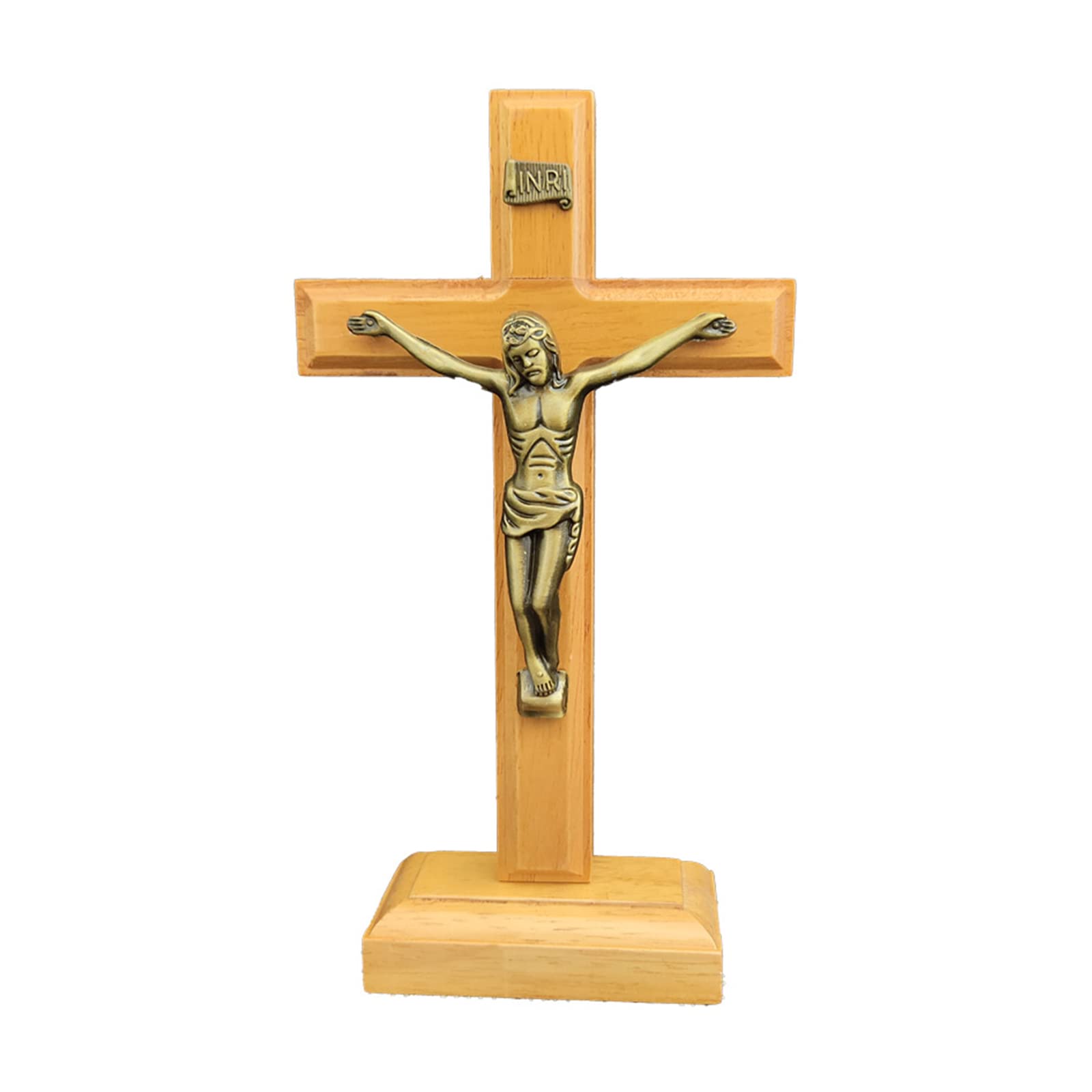 yanwuwa Table Wood Catholic Cross With Stand Religious Christian Standing Crucifix Church Home Shelf Tabletop Decoration Table Cross