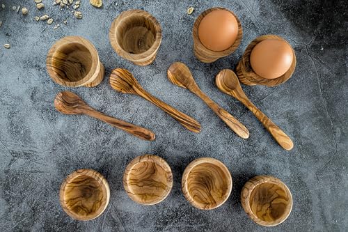 EMNA – Olivenholz Frühstücks-Set 12-teiliges, Geschenk-Box, 4 Eierbecher, 4 Schälchen, 4 Löffel, Handgefertigt, Geschenkidee, Ostern, Weihnachten, Geburtstag, Natur Holz Edel, Mama, Kinder Geschenke – Bild 6