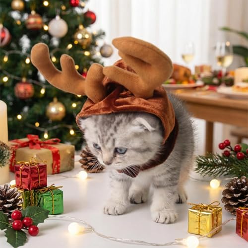 Gorro navideño para mascotas con cuernos Amosfun miniatura 5