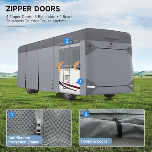 Image of VINPATIO Class A RV Cover Extra Thick 7 Layers Top: Fits 37'-40' RV, Heavy Duty Windproof Waterproof Class A Motorhome Cover with 2 Extra Long Straps, Gutter Covers
