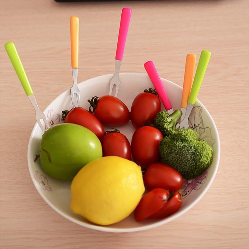 Image of Multipurpose Lightweight Stainless Steel Mini Fruit Fork for Fruit Picks Sticks,Appetizers Sushi Cake Cocktail Multicolor 6 Pcs (Size : 10CM)