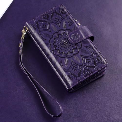 Harryshell 2 in 1 for iPhone 16e 17e Wallet Case Magnetic Compatible with Magsafe RFID Blocking Card Holder Detachable Phone Cover Zipper Purse Kickstand Wrist Strap for Men Women Floral Purple - image 9