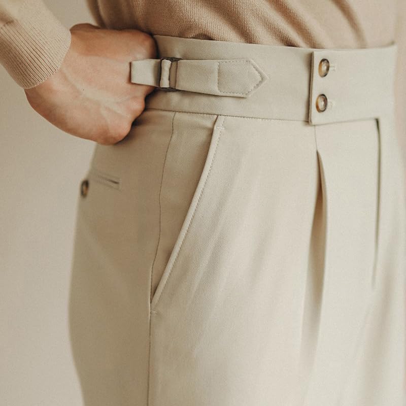 Men's Casual Suit Pants Classic Gurkha Dress Pant Lightweight Naples No Belt Trousers2