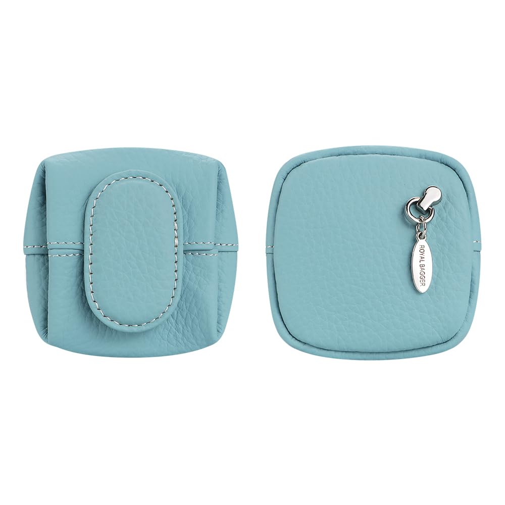 Royal Bagger Mini Genuine Cow Leather Women's Coin Purse, Solid Color Buckle Key Earphone Storage Bag, Casual Change Pouch for Daily Use 1603 (Sky Blue)