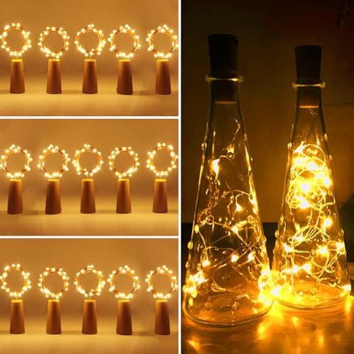 NINGESHOP luz de Botella Led,15PCS Lámparas de Botellas con Pilas Flexible de Alambre de Cobre,2m...