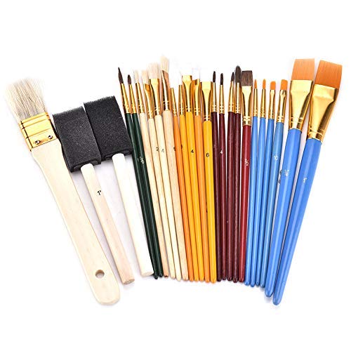 nobrand 25Pcs Nylon Hair Brushes Ideal for Oil Painting Professional Artist Kits