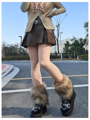 WDIRARA Women's Faux Fur Leg Warmers Fuzzy Leg Cuffs Winter Cuff Covers2
