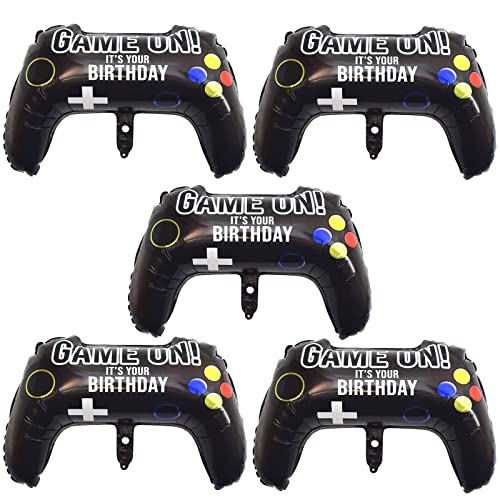 Image of 5 Pieces Video Game Party Balloons, Giant Video Game Controller Mylar Foil Balloons Game on Balloons for Kids Boys Gaming Theme Birthday Party Video Game Baby Shower Decorations Supplies