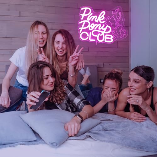 Image of Pink Club Neon Sign LED Pony Music Lover Neon Light Pink Bedroom Cowgirl Western Wall Art Music Room Man Cave Decor for Midwest Princess Gift Singer Fans Gifts(12.8 * 9.8in)