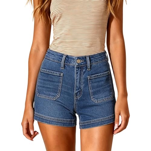 Bermuda taille haute elastique en denim grande taille pour femme