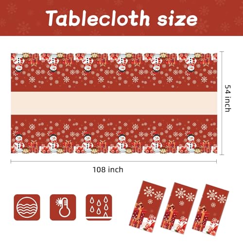 Image of Childom 3 Pack Christmas Tablecloths,Disposable Plastic Tablecloths 54 inch x 108 inch Christmas Decorations,Xmas Snowman Table Cloths for Party Supplies,Plastic Table Covers for Home,Dinner,Indoor or Outside