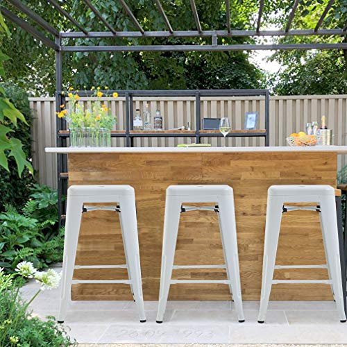 Image of FDW Metal Bar Stools Set of 4 Counter Height Bar Stools 24 Inches Industrial Bar Chairs Patio Stool Stackable Backless Stool Indoor Outdoor Metal Kitchen Stools Bar Chairs (White, 24 inch)