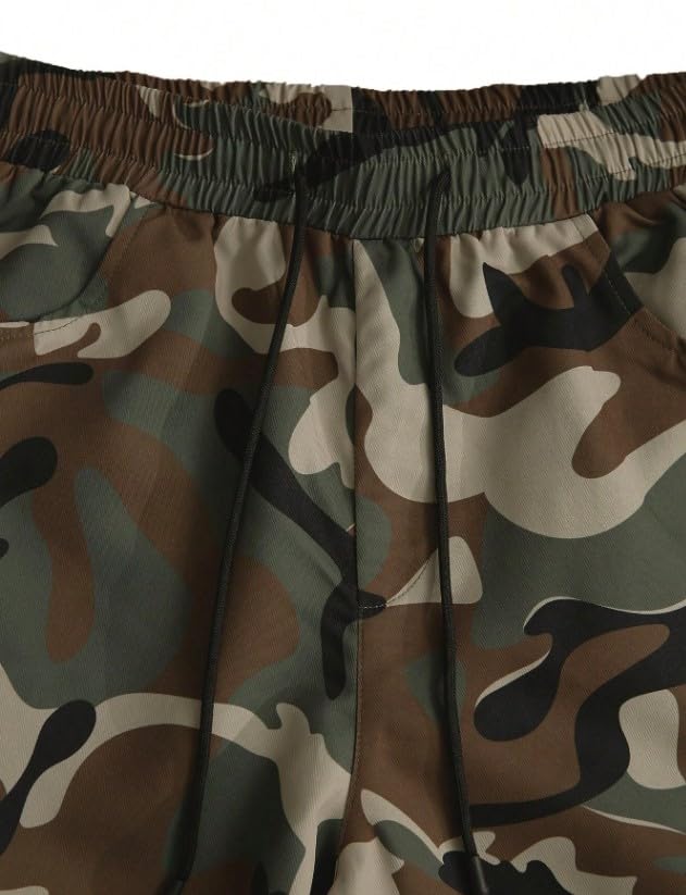 Men's Camouflage Utility Cargo Pants with Multi-Pockets, Drawstring Waist, and Street Style for Outdoor and Casual Wear4
