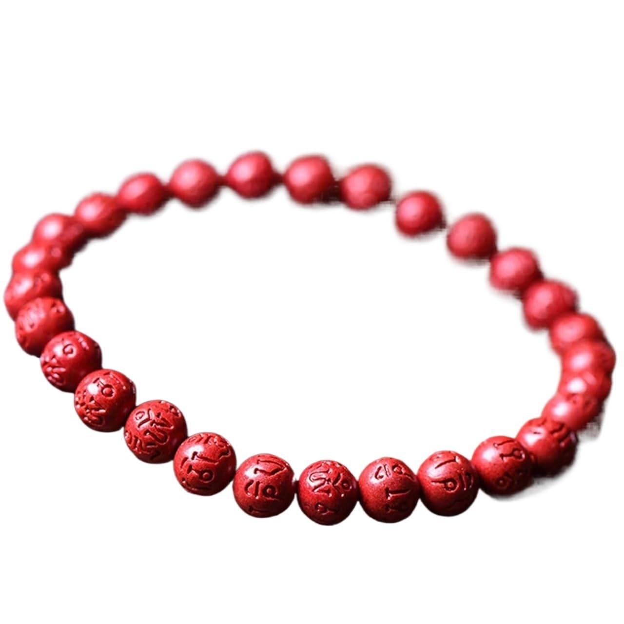 Nzpost Women's Six Words Mantra Bead 6Mm Bracelet, Natural Cinnabar Bracelet Carved Six-Character Mantra Buddhist Bracelet Reikicrystal Brace