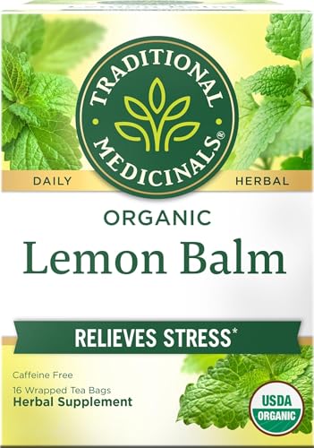 Image of Traditional Medicinals Organic, Lemon Balm - Supports Stress Relief & Digestive Health - Kosher, Non-GMO, Caffeine-Free, Compostable - 16 Tea Bags