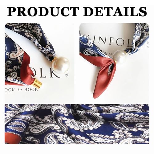 MIUPOO Magnetic Pearl Scarf,Satin Scarves for Women,Classic Printing Scarf,Elegant Neck Tie,Hair Bandanas Scarves,1 Piece.3