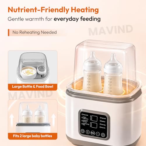 Image of 10-in-1 Electric Baby Bottle Warmer & Sterilizer, Double Bottle Milk Warmer with LED Touch Display, Fast Milk Heating, Food Heater, Defrost & Steamed Egg Function for Breastmilk & Formula