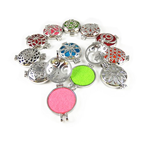 6 PCS Mixed Silver Round Aromatherapy Necklace Pendant Locket Essential Oil Diffuser Necklace Charms - Image 4