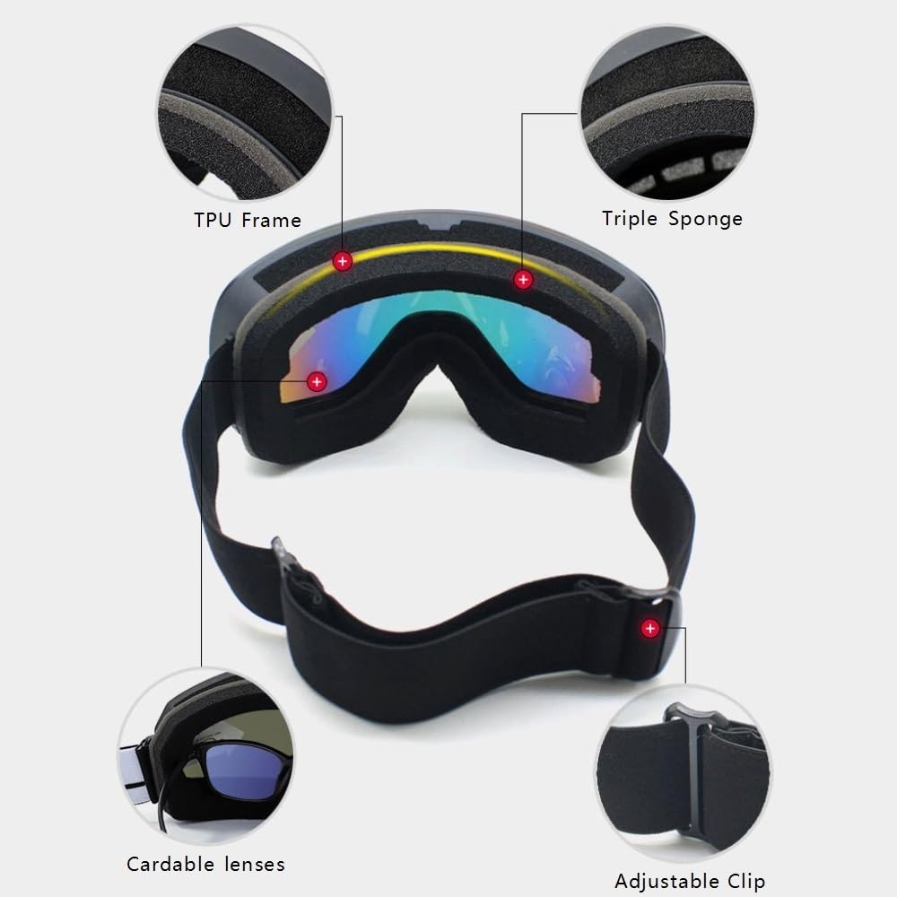 Lunettes de ski coupe-vent pour homme et femme, double pont, anti-buée, anti-reflets, protection UV