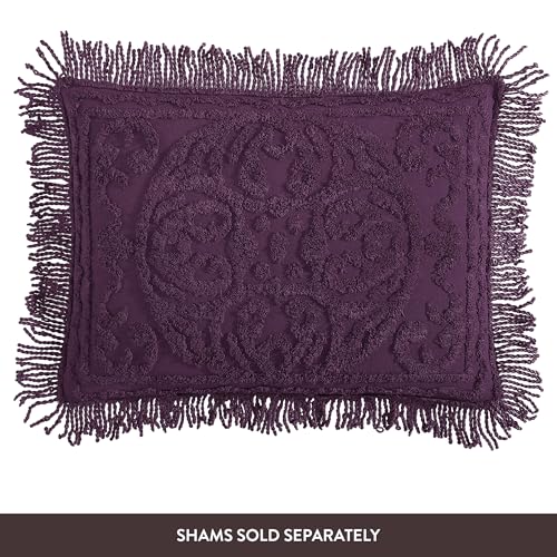 Image of Beatrice Home Fashions Medallion Full Cotton Chenille Bedspread, Eggplant