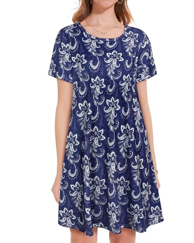 Image of JOLIGAL Summer Dresses for Women Casual Short Sleeve Sundress Scoop Neck Beach T Shirt Dress with Pockets 2026