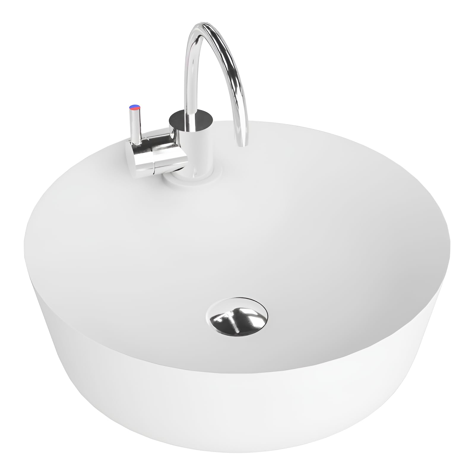 Lavita White Caribe Countertop Washbasin Round Sink Without Overflow And With Tap Hole Ceramic Countertop Basin Modern Bathroom Sink 43.5X43.5x13 Cm,