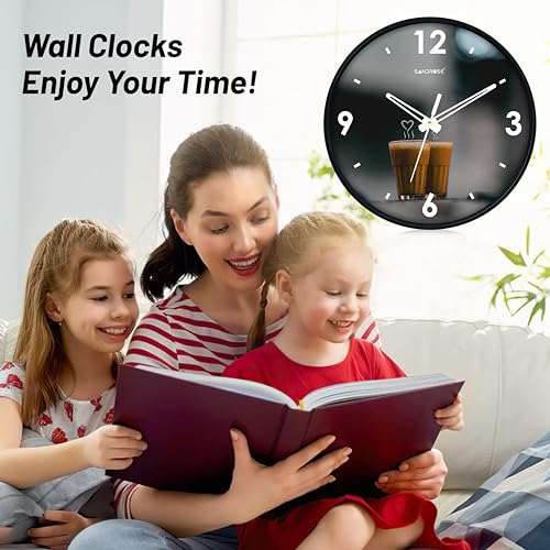 Image of SANDROSE Plastc Chai Tea Printed Analog Wall Clock for Living Room Stylish with Glass for Home, Clock for Bedroom Stylish, Hall, Kitchen, Office (Multicolour, 10 inch, 24 cm x 24 cm x 4.5 cm)