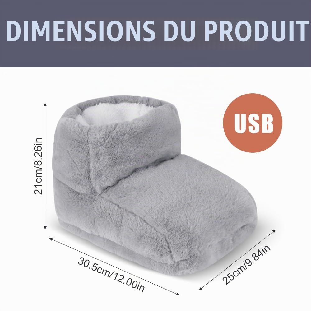 Chauffe-pieds Electrique, 5V Chauffe-pieds flanelle, USB Chauffe Pied, Chausson Chauffant, avec 3 Niveaux de Température & Minuterie, pour Adultes, Personnes Agées, Bureau(Gris)